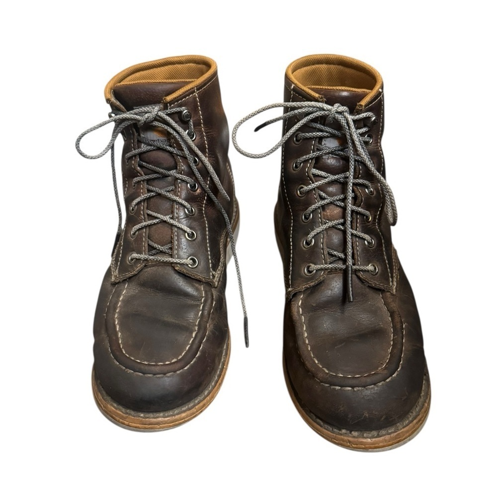 CARHARTT Men's Brown Leather Waterproof Moc Toe Wedge Work Boots Size 9 Outdoors